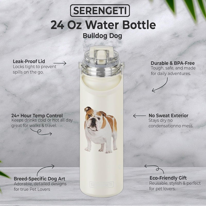 ES Pets SERENGETI 24 Oz Water Bottle Stainless Steel with Spill Proof Lid - Double walled Vacuum Insulated water flask - Realistic 3D Print of your favorite dog (Bulldog) - Image 4